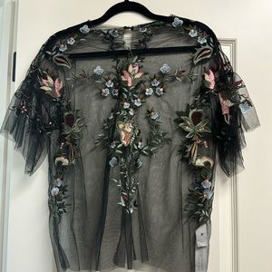 ZARA Embroidered tulle blouse